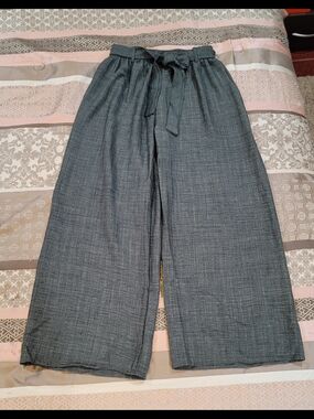 Wide Leg Tie-Waist Pants in Dark Gray